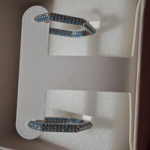 Elegant Blue and Silver Hoop Earrings